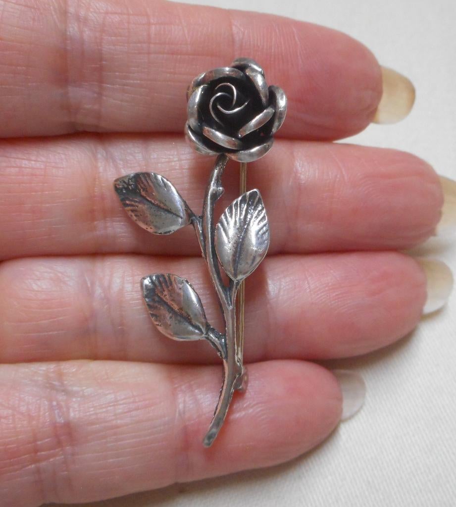 Zilveren vintage Teka roos broche nr.924, 4 tot 7 cm, Verzenden, Zo goed als nieuw, Zilver