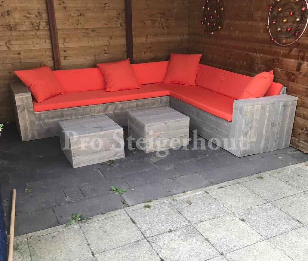 Steigerhout Loungebank Hoekbank Tuinbank Tuinset Loungeset, Steigerhout, Nieuw, Ophalen of Verzenden, Eettafel