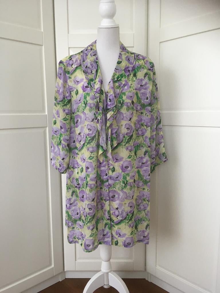 Edgar Vos vintage gele floral anemonen blouse jurk XXXL, Geel, Maat 46/48 (XL) of groter, Gedragen, Edgar Vos