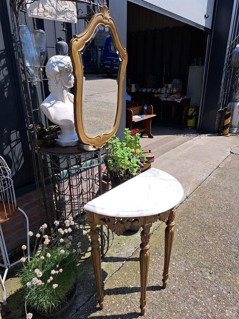 Antieke console, sidetable, wandtafel met bijbehorende spieg, Huis en Inrichting, Tafels | Kaptafels, Ophalen, Zo goed als nieuw