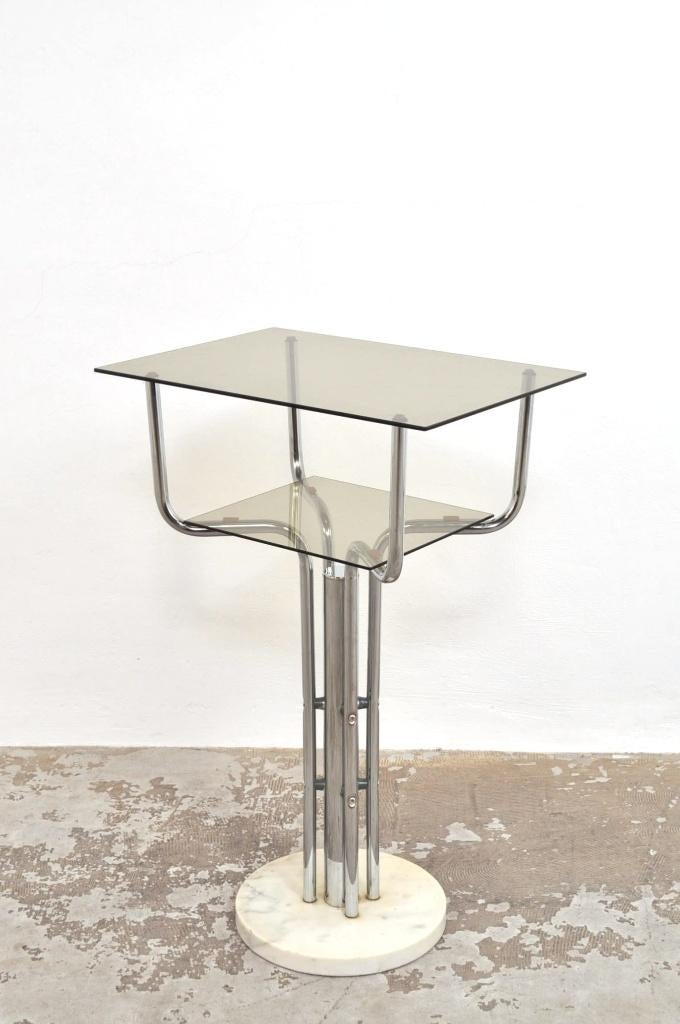 Vintage bijzettafel side table rookglas jaren 50, Minder dan 55 cm, Gebruikt, Ophalen of Verzenden, Glas