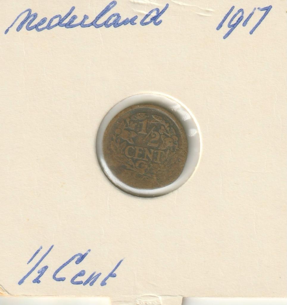 1/2 cent 1917 nederland, Ophalen of Verzenden, Koningin Wilhelmina, 1 cent