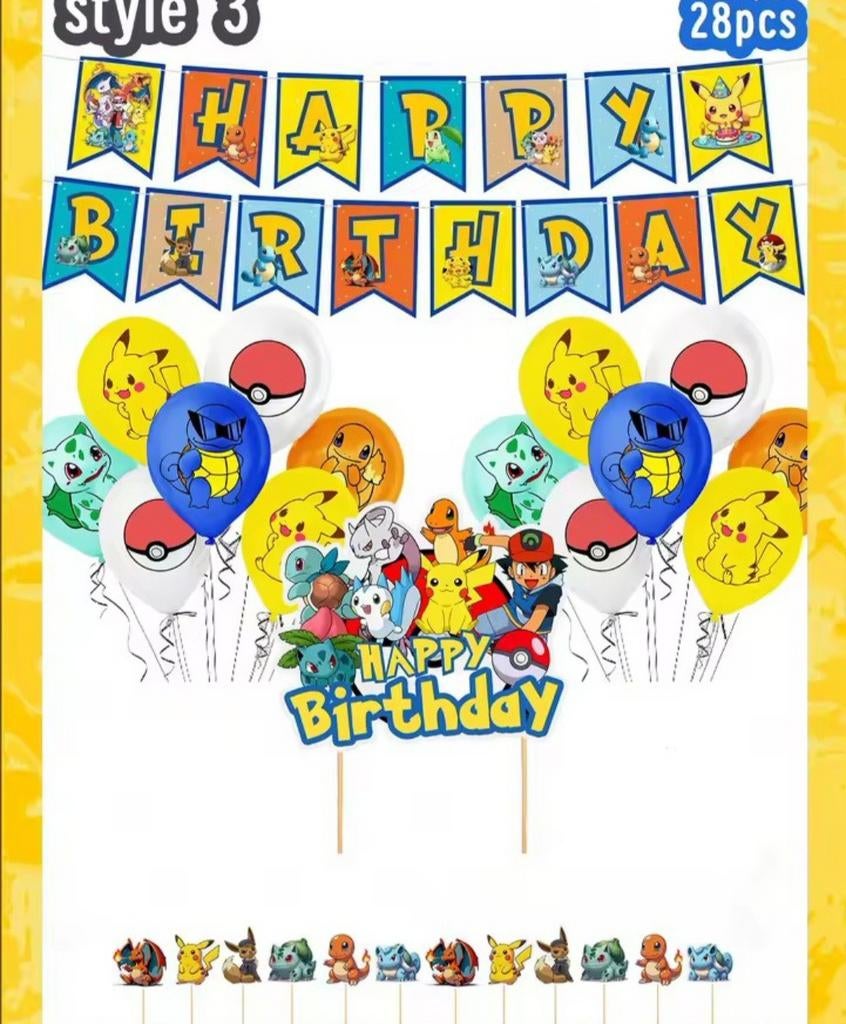 Pokémon Verjaardag Versiering Set - Nieuw, Hobby en Vrije tijd, Feestartikelen, Ophalen of Verzenden, Nieuw, Versiering, Verjaardag
