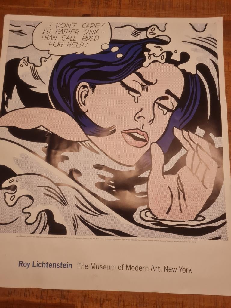 Roy Lichtenstein - Drowning Girl MoMA Poster, Antiek en Kunst, Kunst | Schilderijen | Klassiek, Ophalen of Verzenden