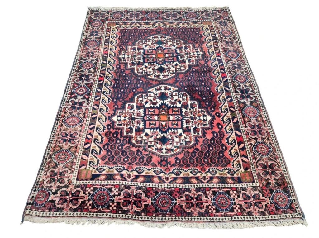 Handgeknoopt Perzisch wol Afshar tapijt medallion 127x173cm, Gebruikt, 100 tot 150 cm, Perzisch, Onbekend