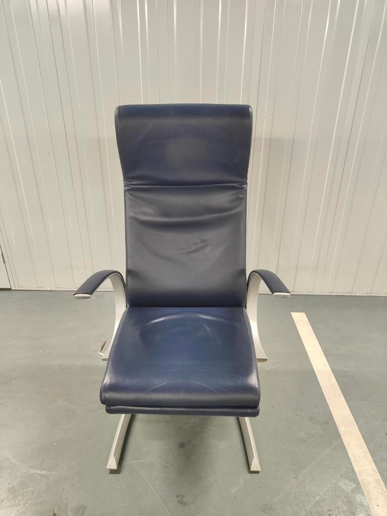 Rolf Benz Relax Fauteuil - Blauw Leer, Ophalen, Gebruikt, 75 tot 100 cm, Modern