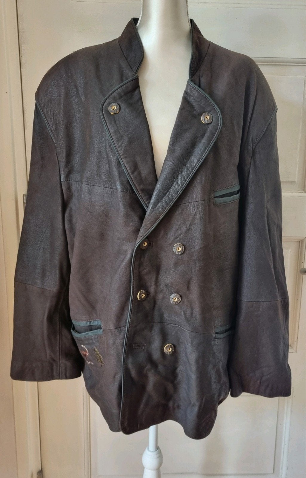 Leren heren oktoberfeest jas mt 56 (28) trachten bruin groen, Maat 56/58 (XL), Ophalen of Verzenden, Kleding, Overige thema's