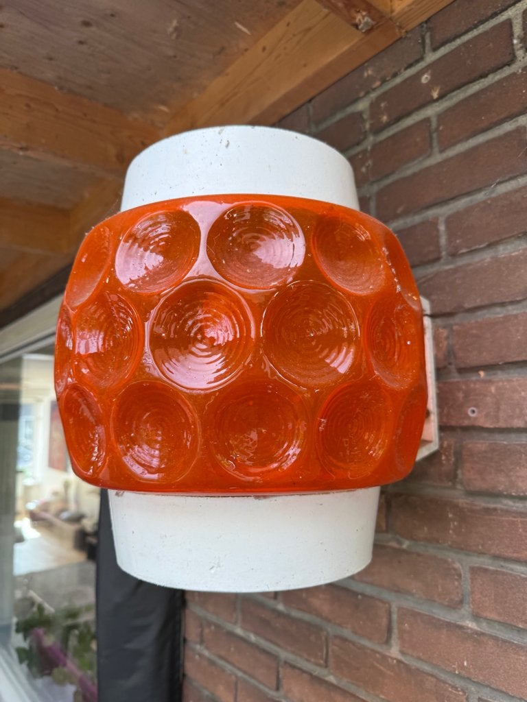 2 Vintage buitenlampen Glashütte Limburg Brutalisme Sixties, Ophalen, Gebruikt, Oranje, Buitenlamp
