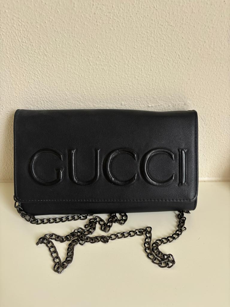 Zwarte Gucci Schoudertasje met Ketting, Ophalen of Verzenden, Zo goed als nieuw, Zwart, Schoudertasje
