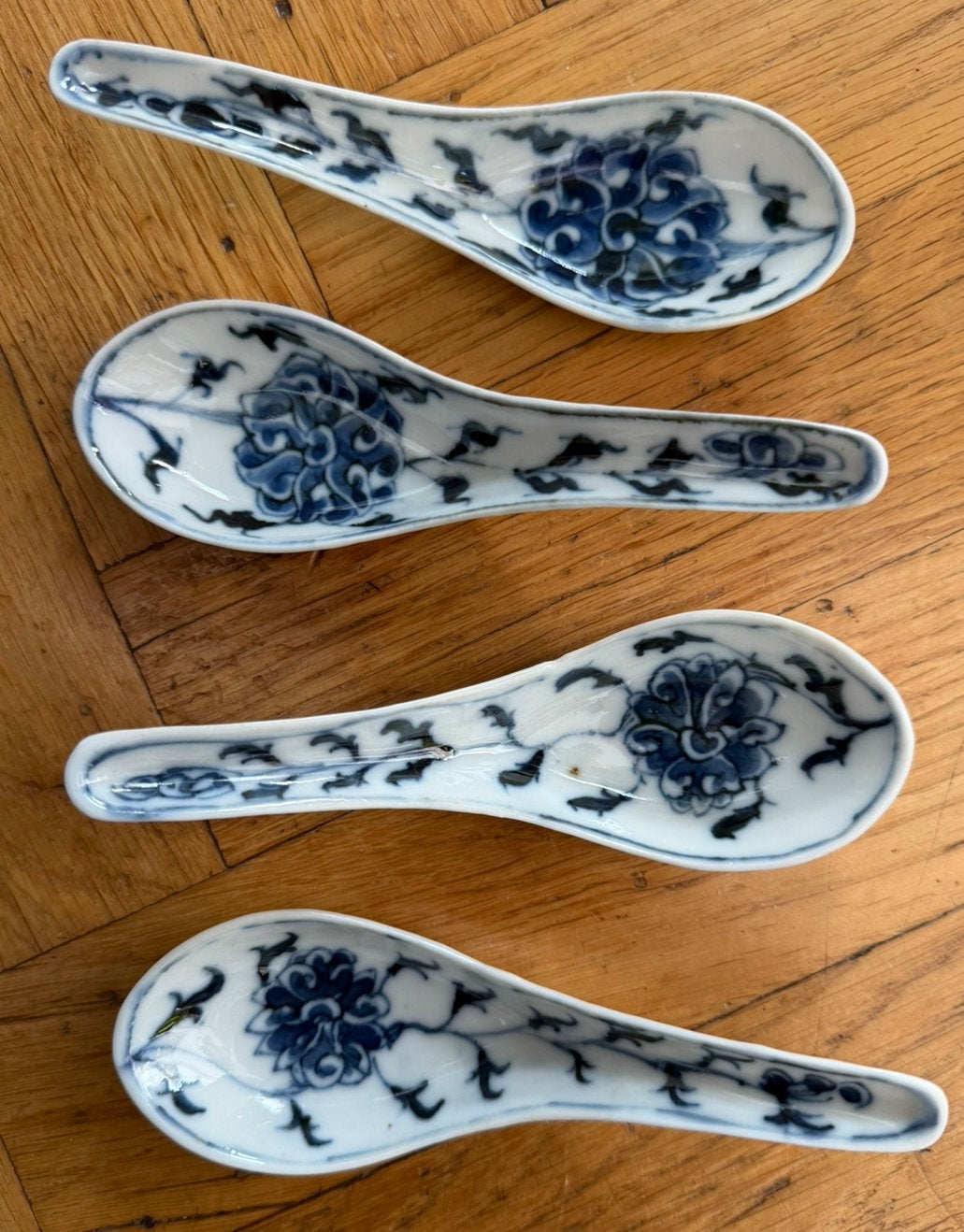 chinese blauw wit soeplepels set van 4 stuks, Ophalen of Verzenden