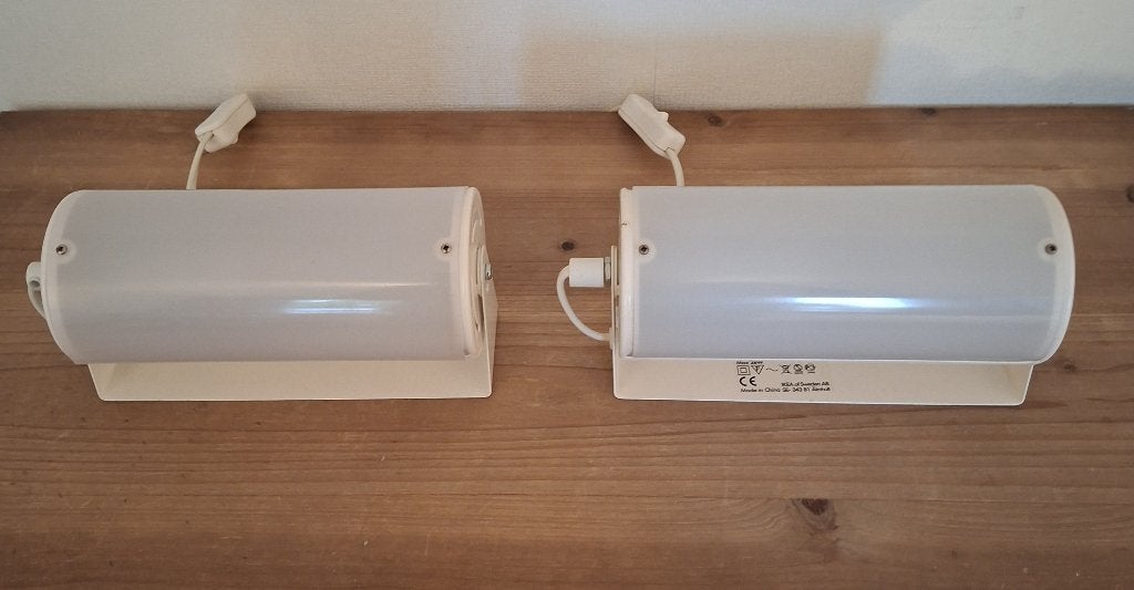 2 Vintage IKEA bedlampen/wandlampen, wit en verstelbaar ., Inclusief lichtbron, Kunststof, Bedlamp, IKEA