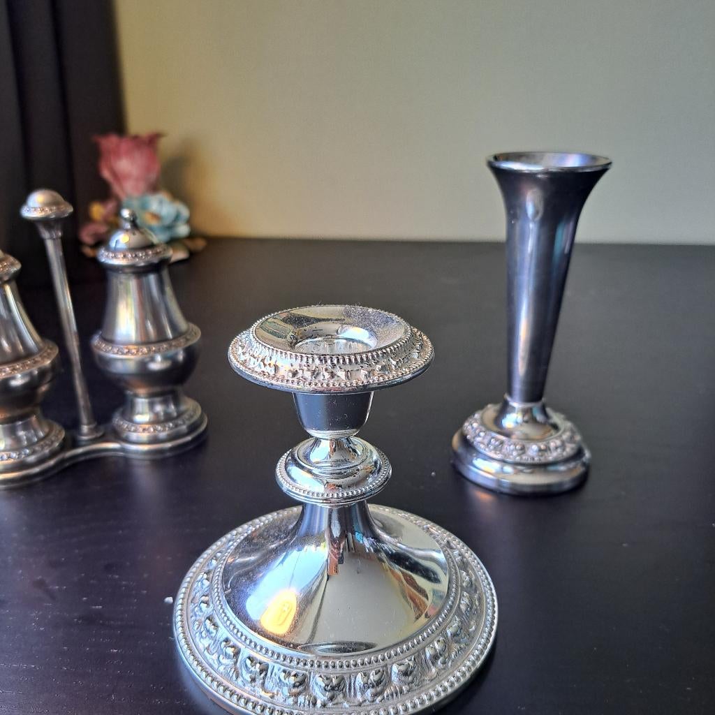 Twee kandelaars, Gebruikt, Ophalen of Verzenden, Zilver, Kandelaar