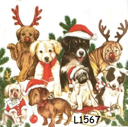 Servetten decoupage/bullet journal * kerst honden L1567, Hobby en Vrije tijd, Verzenden, Nieuw