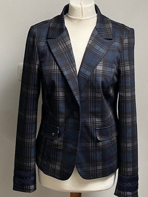 Zhrill blazer blauw/zwart/grijs ruit met leuke voering, Maat 38/40 (M), Blauw, Ophalen of Verzenden, Zo goed als nieuw