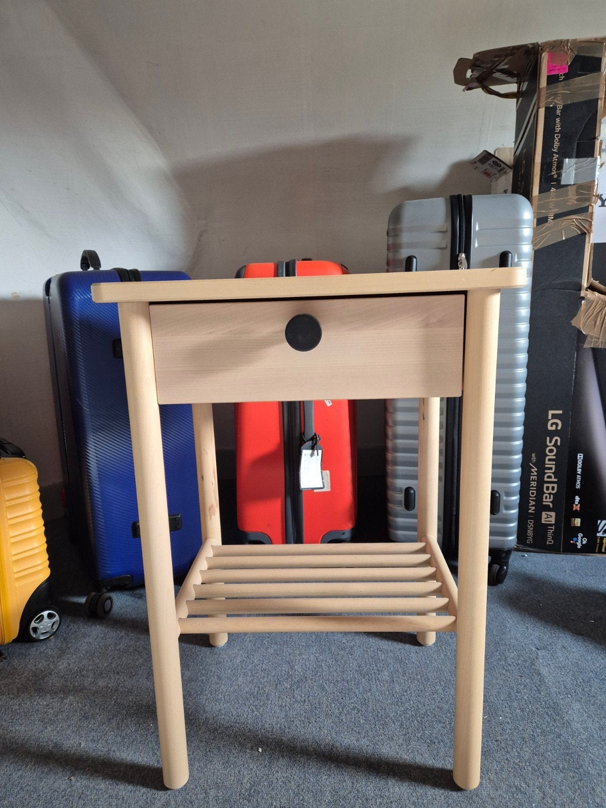 Houten nachtkastje met lade en opbergrek, Huis en Inrichting, Tafels | Bijzettafels, Ophalen, Minder dan 55 cm, Zo goed als nieuw