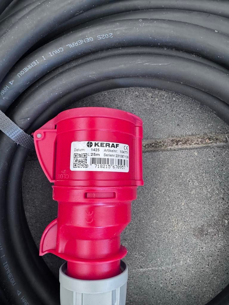 Krachtstroom verlengkabel 25m 5x6 32A, Doe-het-zelf en Verbouw, Elektra en Kabels, Ophalen of Verzenden, Gebruikt, Kabel of Snoer