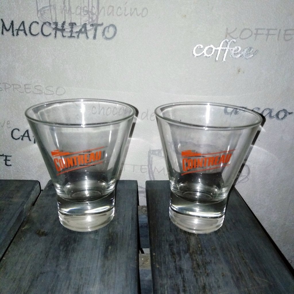 Cointreau likeur tumbler glazen oranje letters set van 2, Ophalen, Glas of Glazen, Gebruikt, Glas