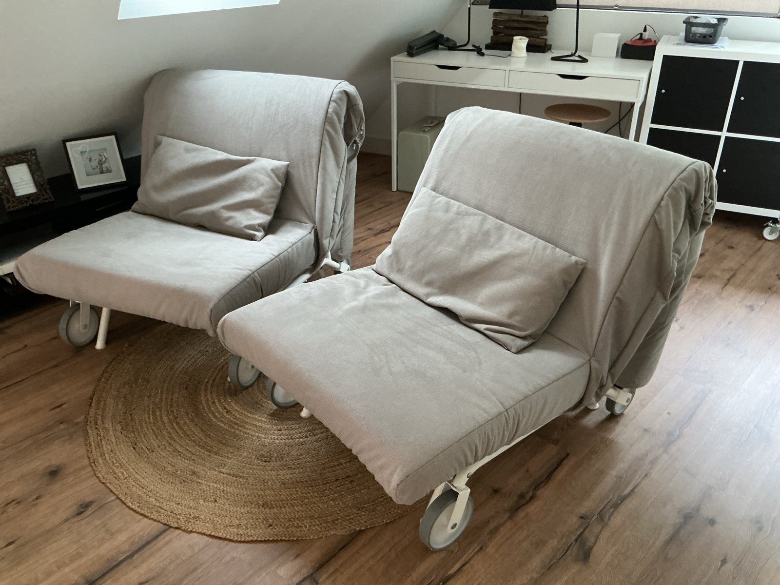 Twee IKEA Lycksele slaapfauteuils - beige, Ophalen, Gebruikt, Eenpersoons, Beige
