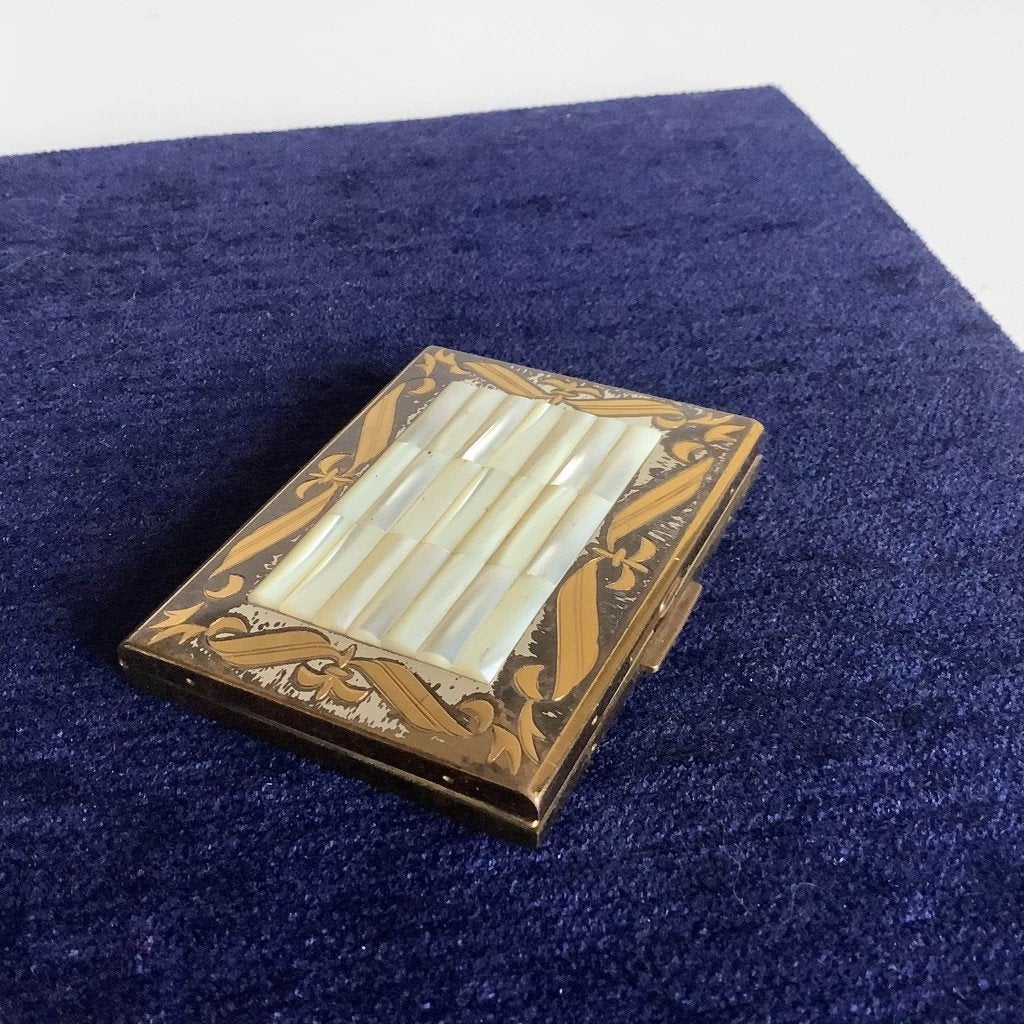 Art Deco New Light poederdoos met parelmoerinleg -, Ophalen of Verzenden