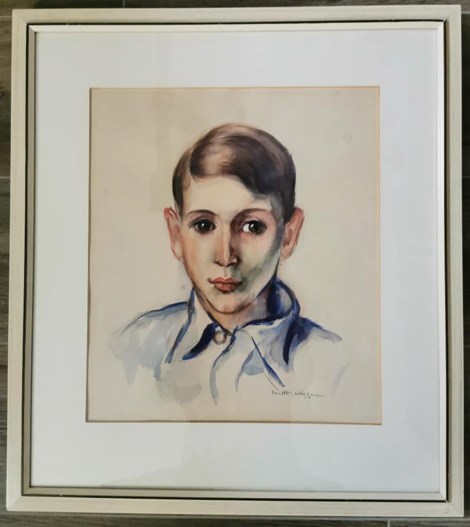 Aquarel Jongensportret Matthieu Wiegman, Antiek en Kunst, Ophalen
