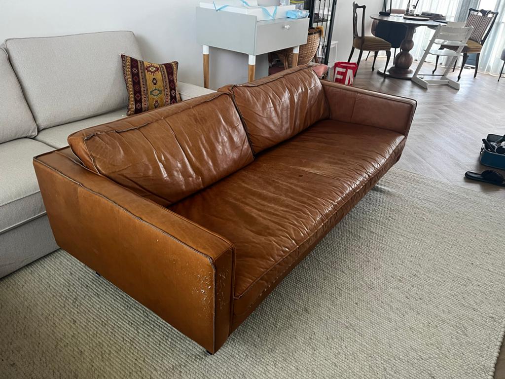 Cognac Leren 2 / 2,5 zits bank, Huis en Inrichting, Ophalen, Gebruikt, 150 tot 200 cm, Tweepersoons