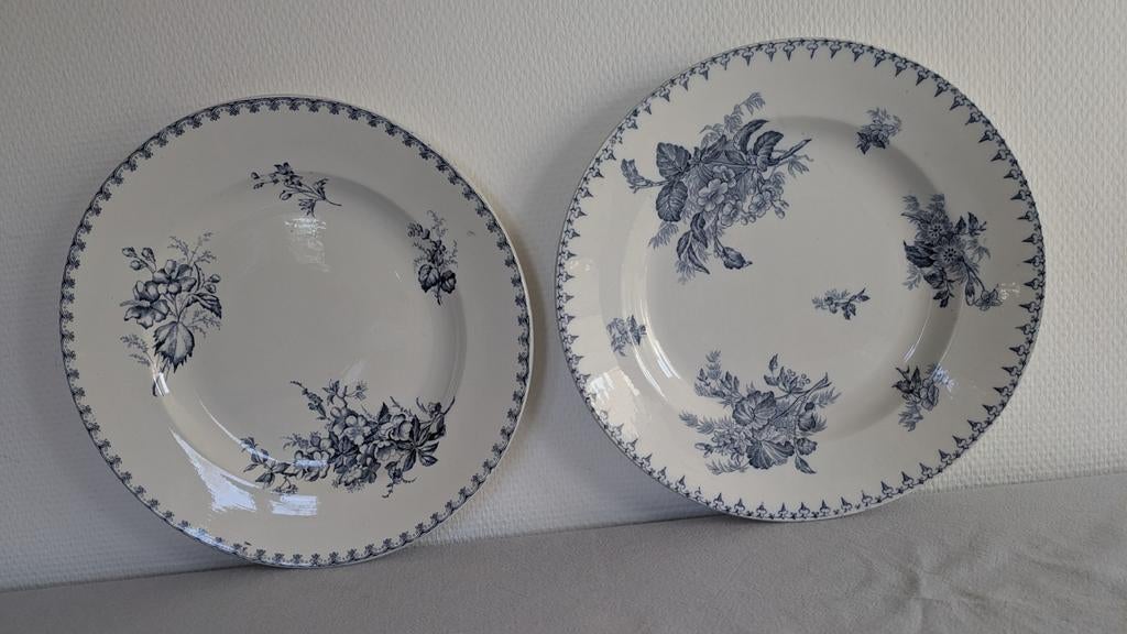 Franse Retro rideau Sarreguemines grote schalen blauwe bloem, Huis en Inrichting, Keuken | Servies, Ophalen of Verzenden, Overige stijlen