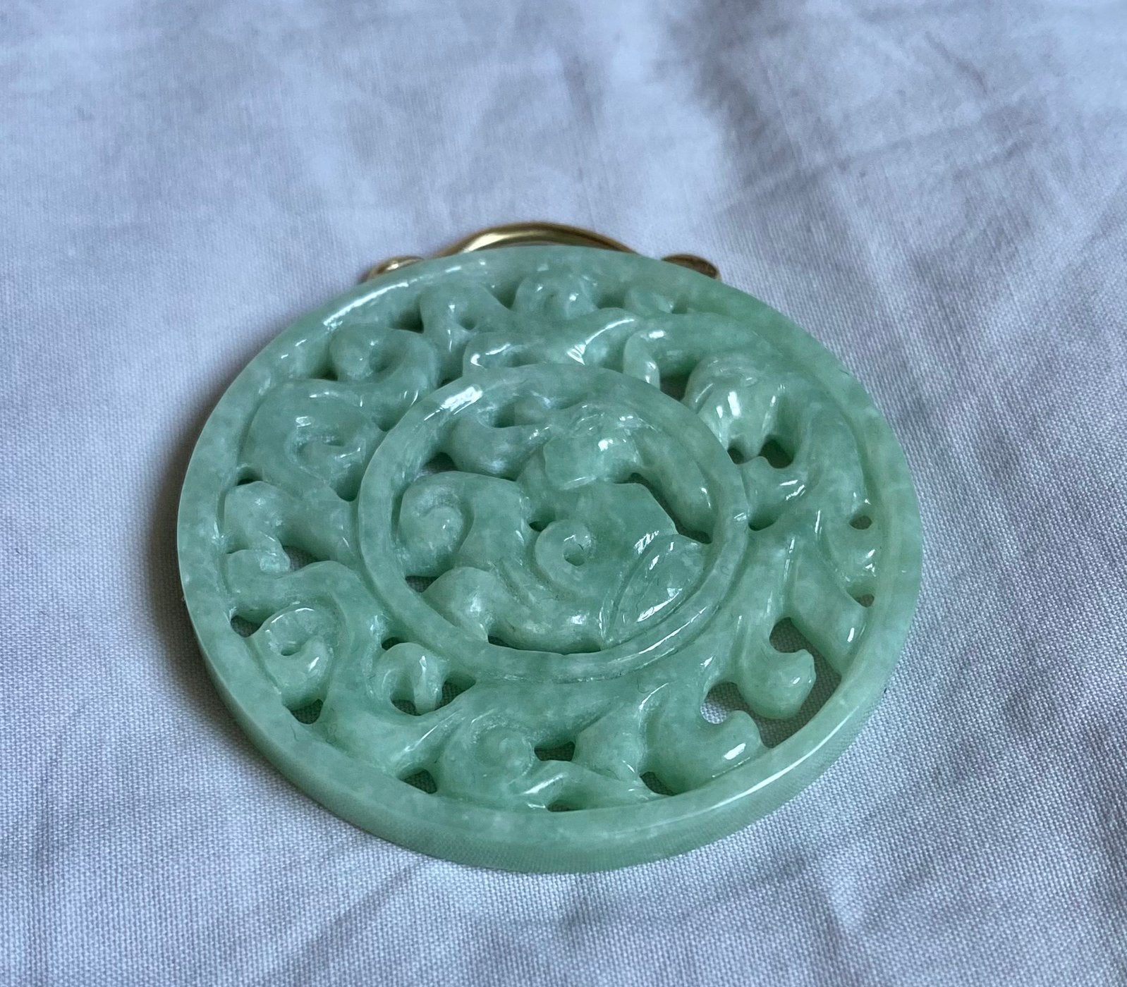 Jade hanger groot vintage 9k goud, Verzenden, Zo goed als nieuw, Groen, Goud