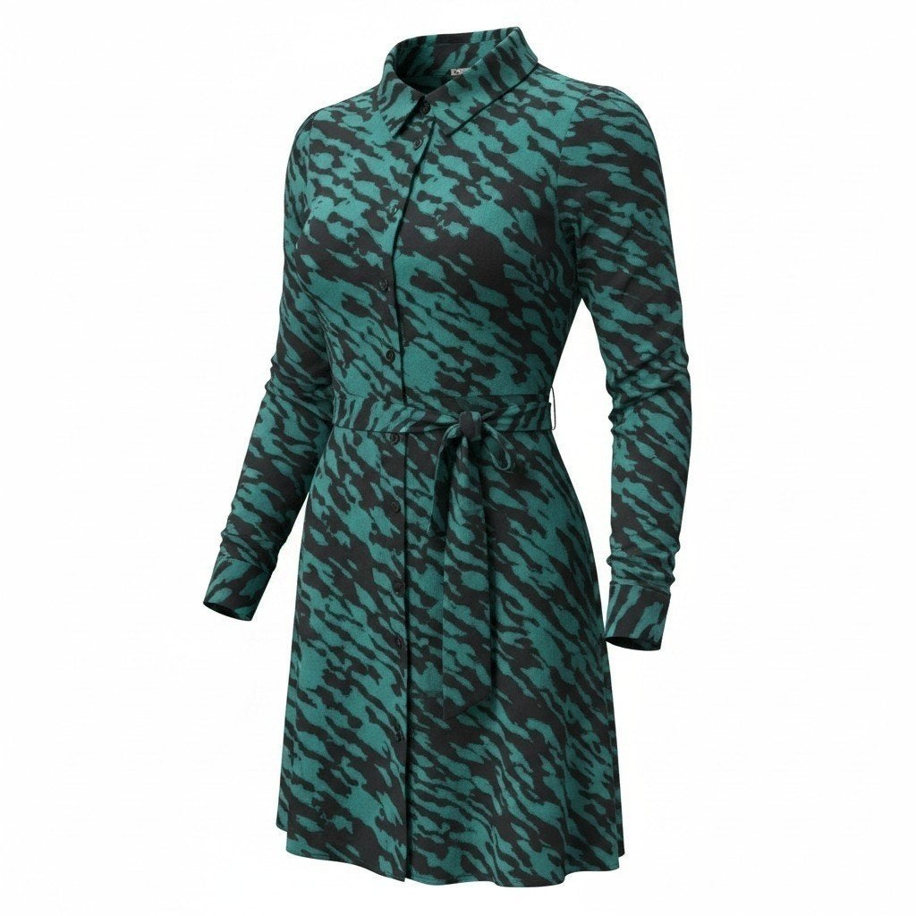 New Look petrolgroene damesjurk met grafische print & ceintu, Maat 38/40 (M), Zwart, Ophalen of Verzenden, Zo goed als nieuw