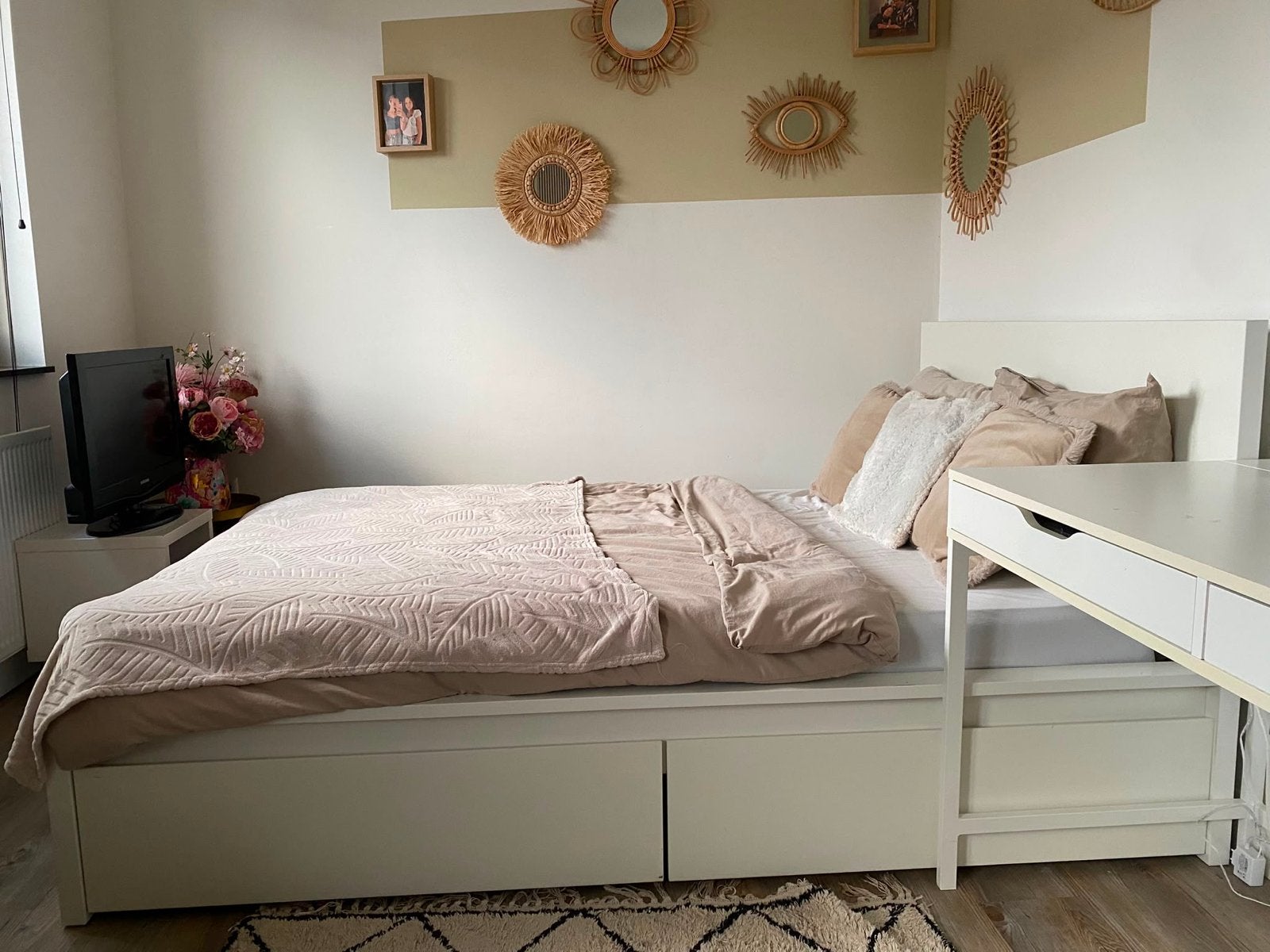 IKEA MALM bedframe met 4 lades, wit, 140x200 cm, Ophalen, Gebruikt, Wit, Tweepersoons