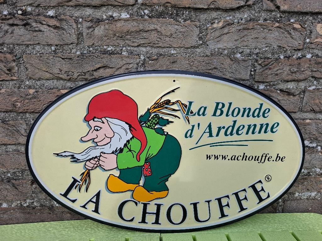 Zeldzaam reclamebord La Chouffe blonde (1ste versie!), Ophalen of Verzenden, Nieuw, Reclamebord, Plaat of Schild, Overige merken
