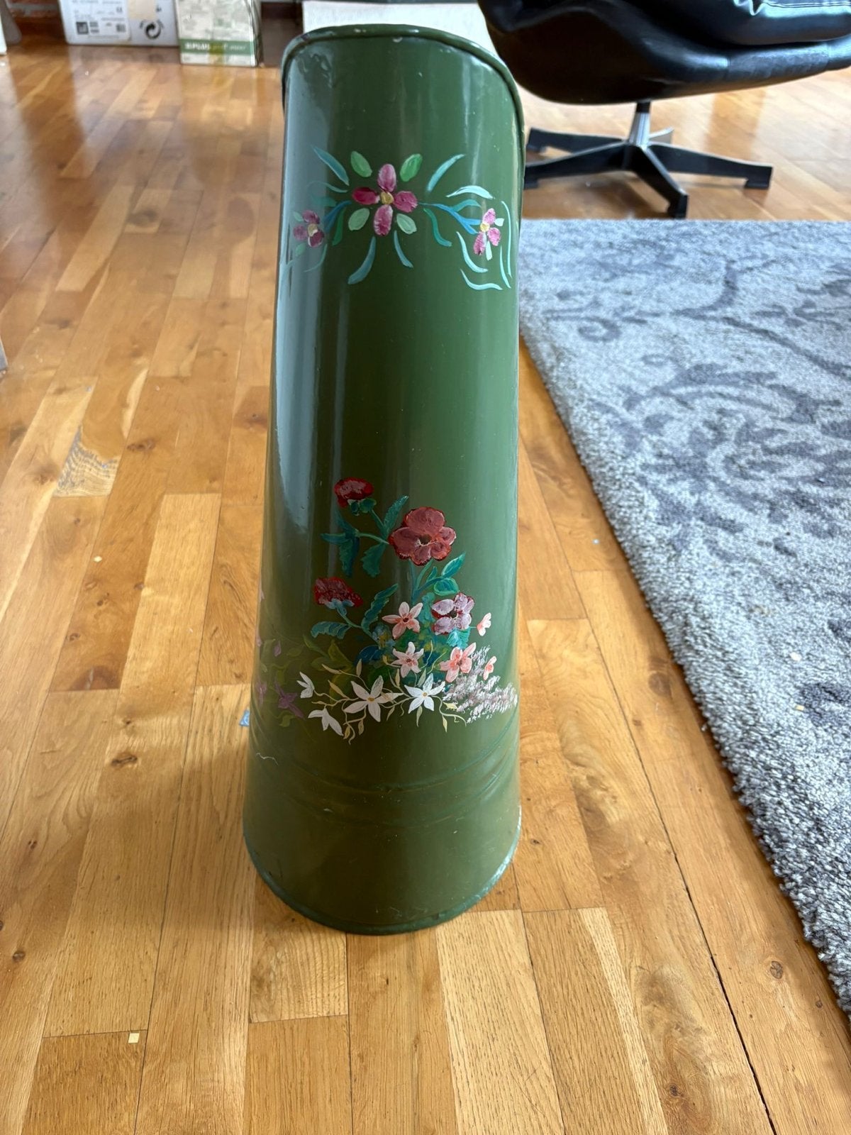Vintage kolenkit met bloemmotief - Groen geëmailleerd, Ophalen of Verzenden