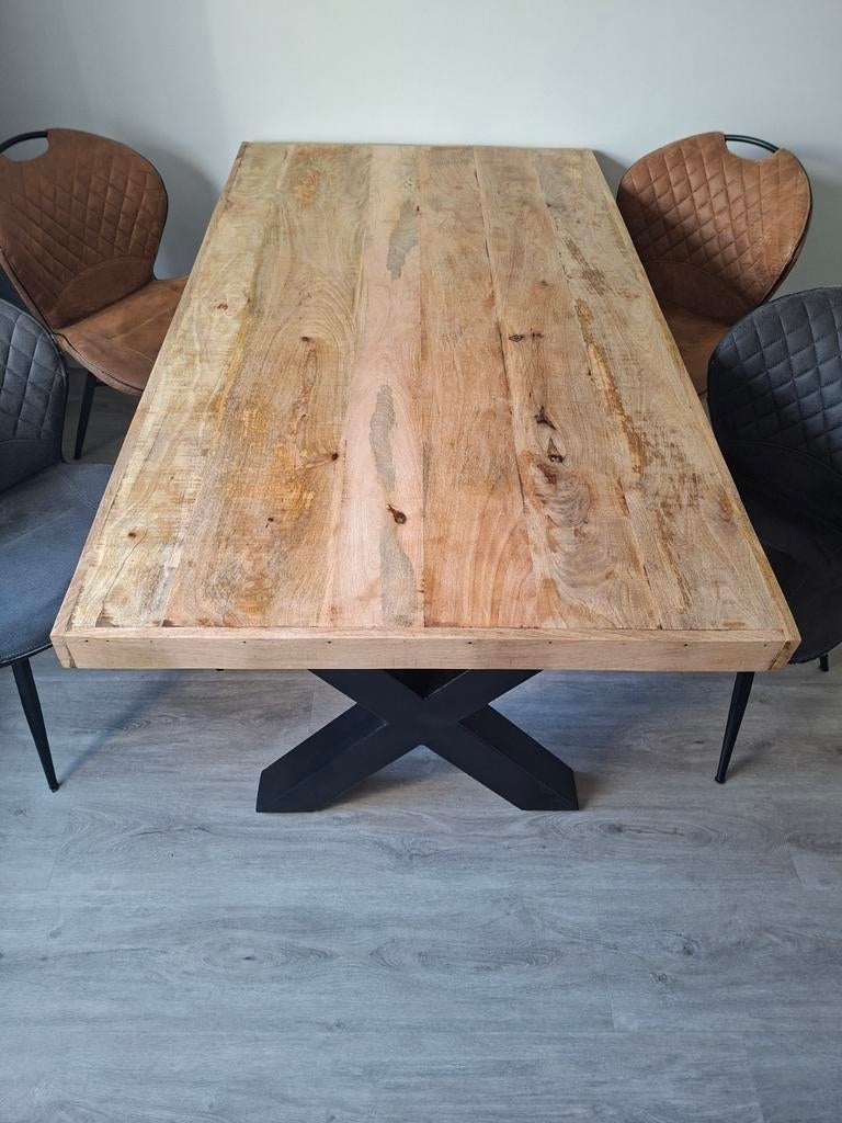 Eettafel Mango 180x100 cm naturel gelakt, Ophalen, Gebruikt, Modern, Industrieel, 50 tot 100 cm