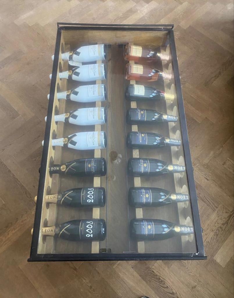 Wijnrek salontafel met glazen blad (zonder flessen), Ophalen, Gebruikt, 15 tot 25 flessen, Minder dan 50 cm