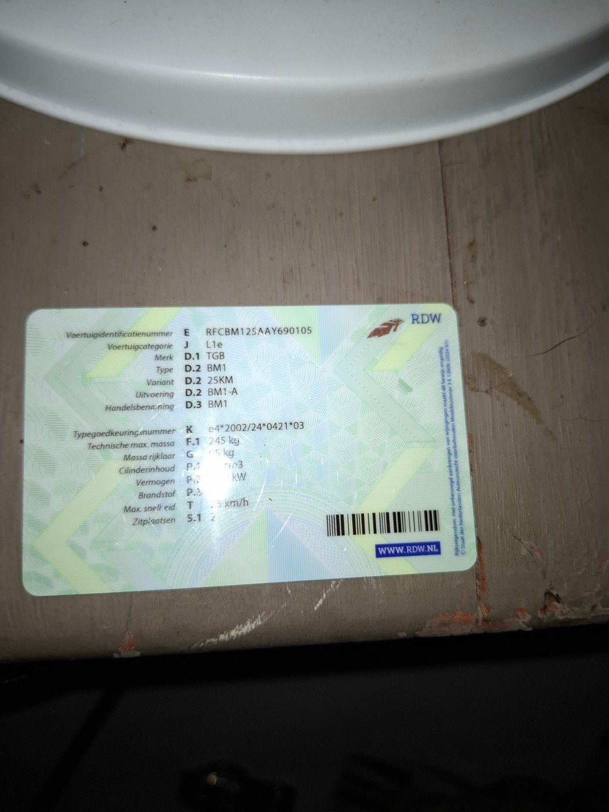 TGB BM1 Scooteronderdeel - Kentekenbewijs, Ophalen, Gebruikt, Overige typen, Overige merken