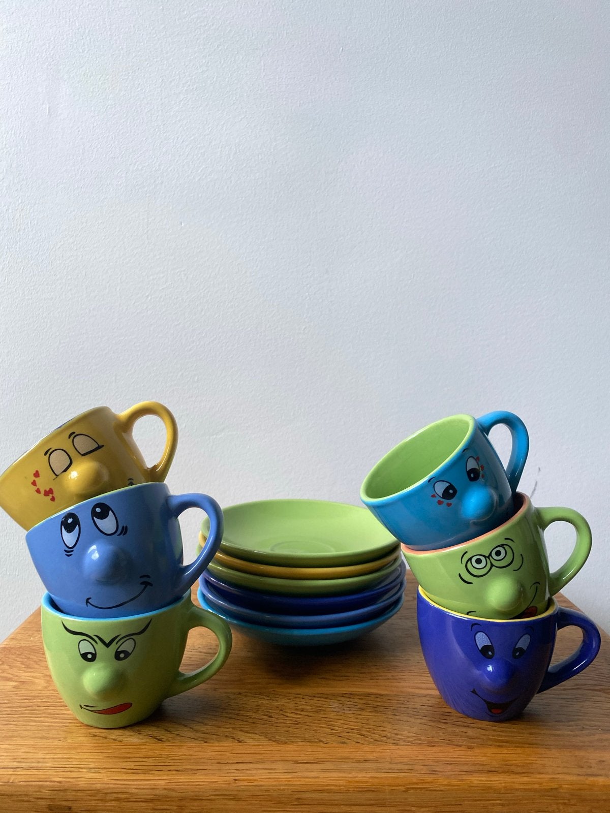 Gezicht Espresso koffie Kop met Schotels - Set van 6, Overige merken, Keramiek, Ophalen of Verzenden, Zo goed als nieuw