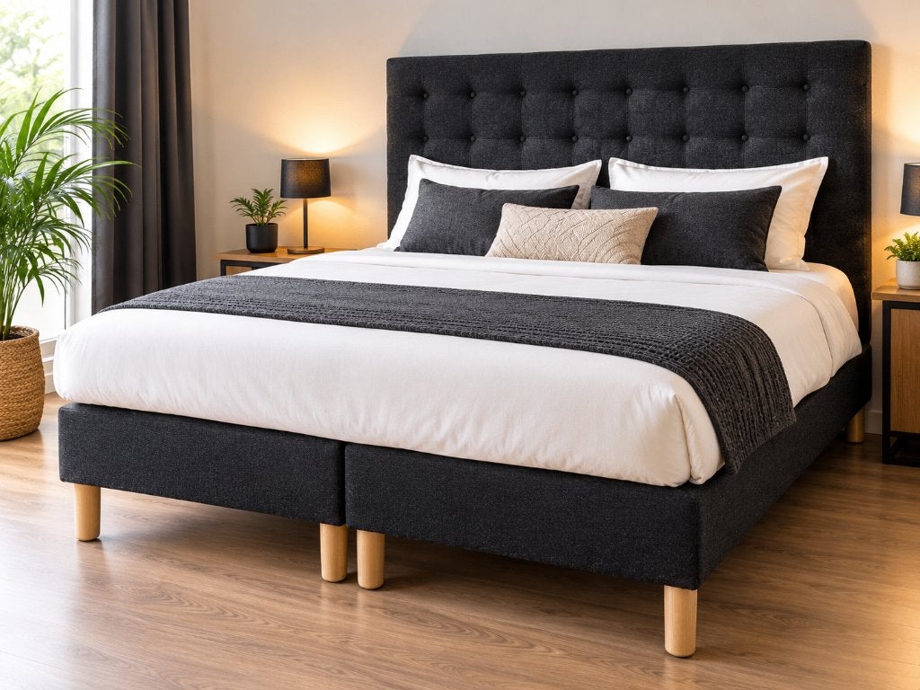 Boxspring 160x200 Antraciet – Nette Staat – €100, Huis en Inrichting, Ophalen, Gebruikt, Tweepersoons, 200 cm
