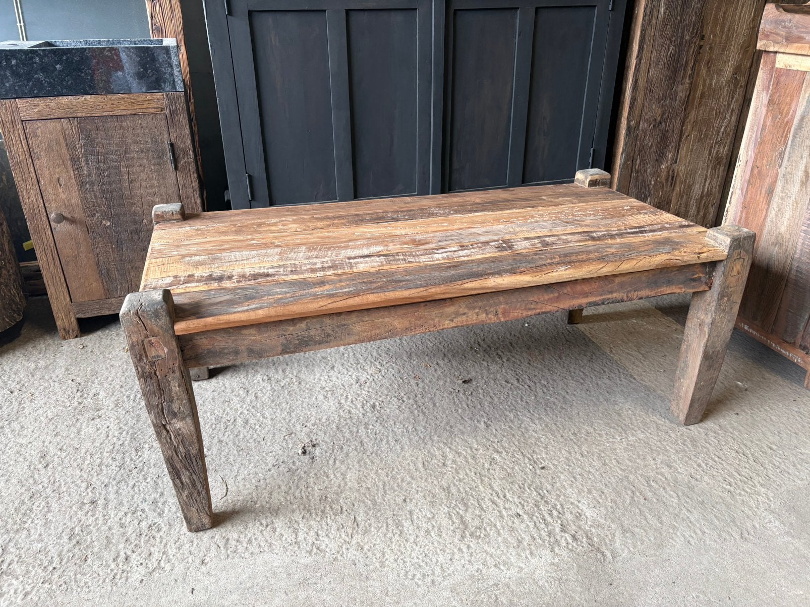 Stoere salontafel van oud Truckwood, Huis en Inrichting, Ophalen, 100 tot 150 cm, Teakhout, Nieuw