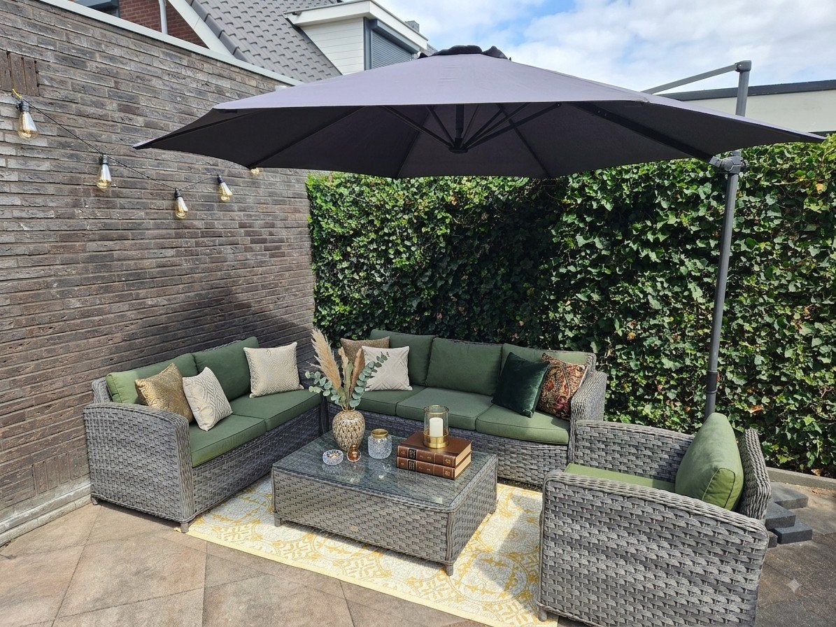 Loungeset Luxe 6 persoon met glas!, Ophalen, Gebruikt, Bank, Loungeset