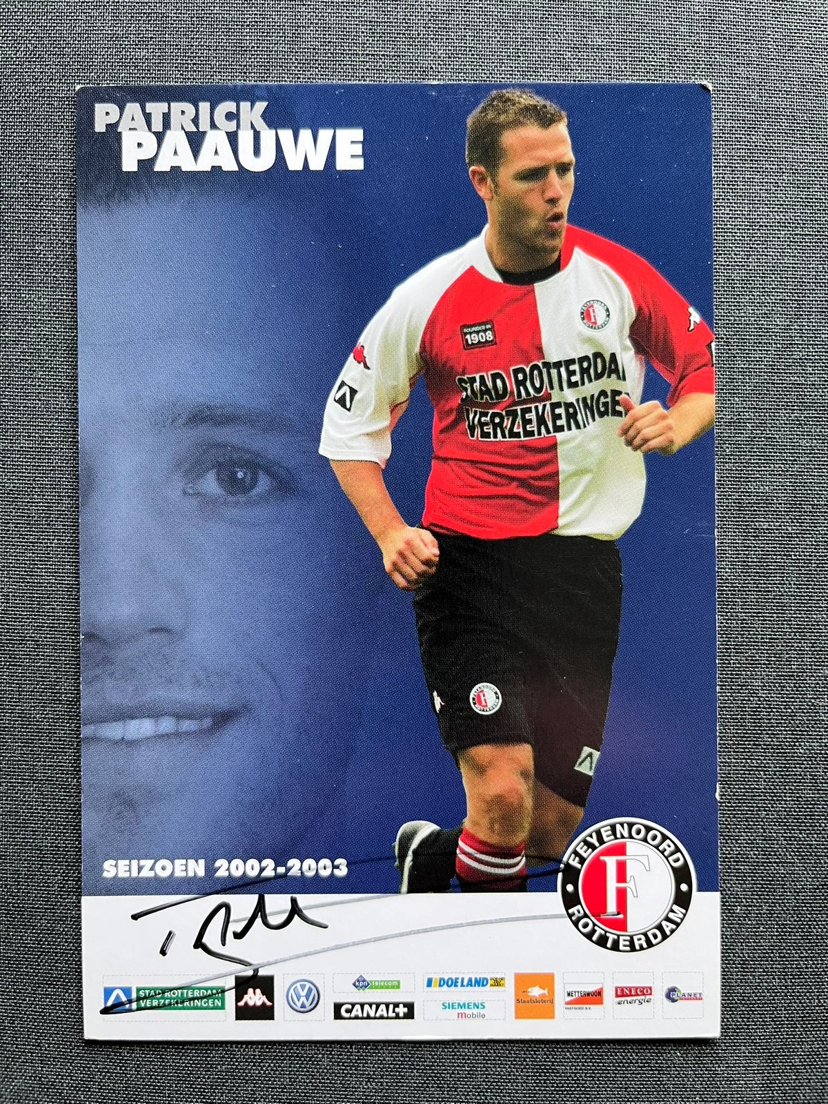 Feyenoord spelerskaart Paauwe met handtekening, Verzamelen, Ophalen of Verzenden, Zo goed als nieuw, Feyenoord, Spelerskaart