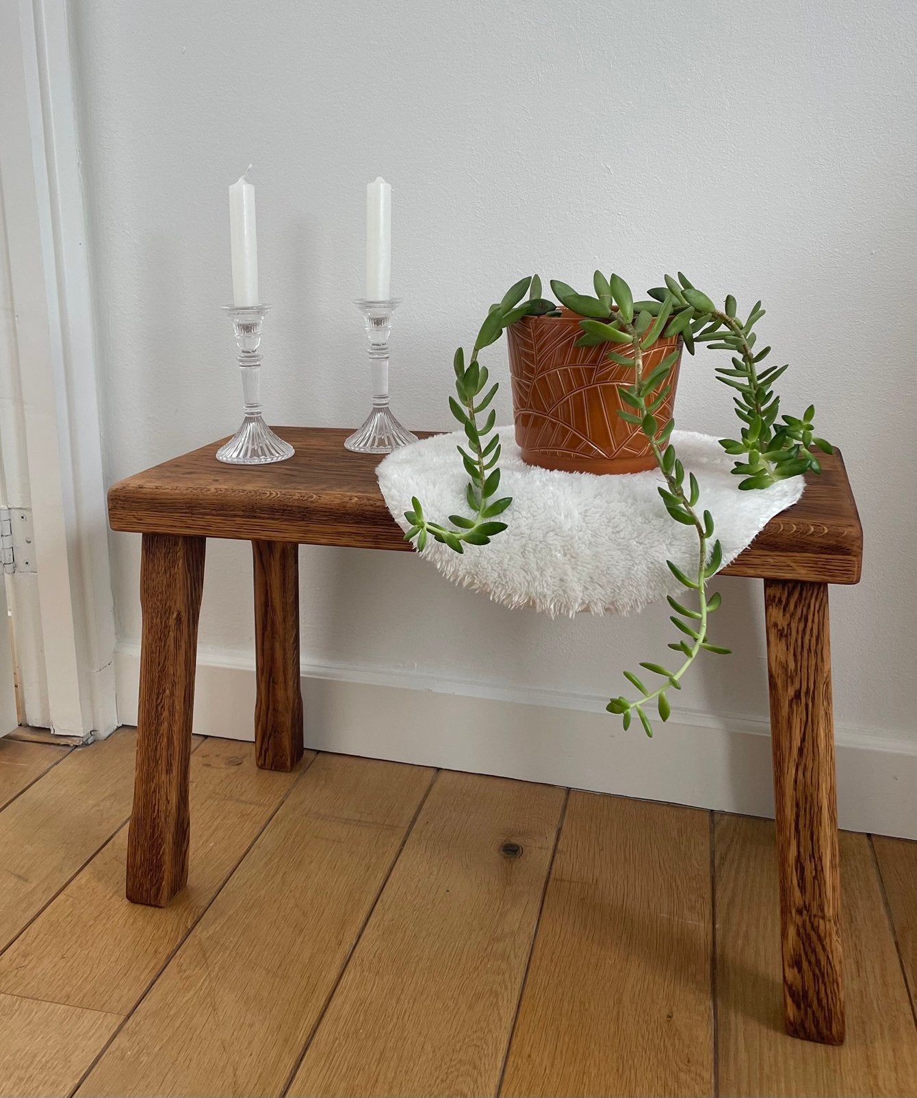Massief houten kruk/bijzettafel., Ophalen, Zo goed als nieuw, Hout