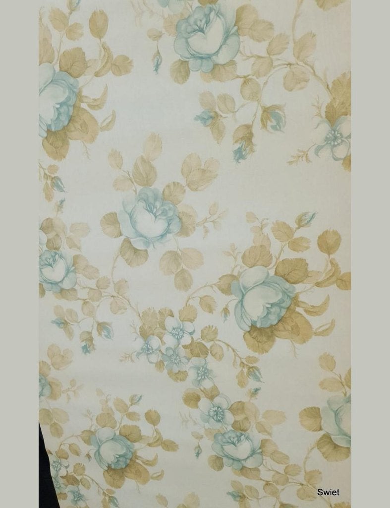 13975 Bloemen behang blauw beige klassiek landelijk  swiet, Huis en Inrichting, Ophalen of Verzenden, Minder dan 10 m², Groen