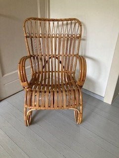 Vintage Rotan Dirk van Sliedrecht Belse 8 Jaren '60 Fauteuil, Ophalen, Vintage Design Klassieker, Minder dan 75 cm, Riet of Rotan
