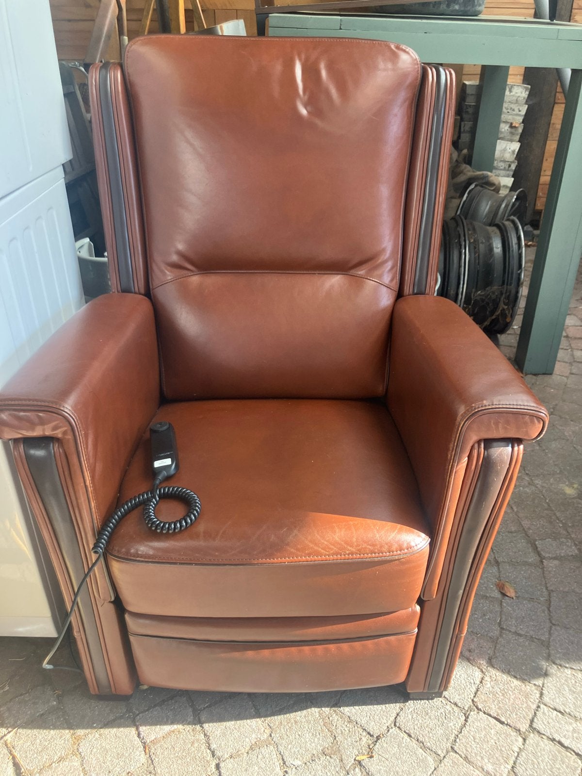 Leren Relaxfauteuil - Bruin, Ophalen, Gebruikt, Leer, 75 tot 100 cm