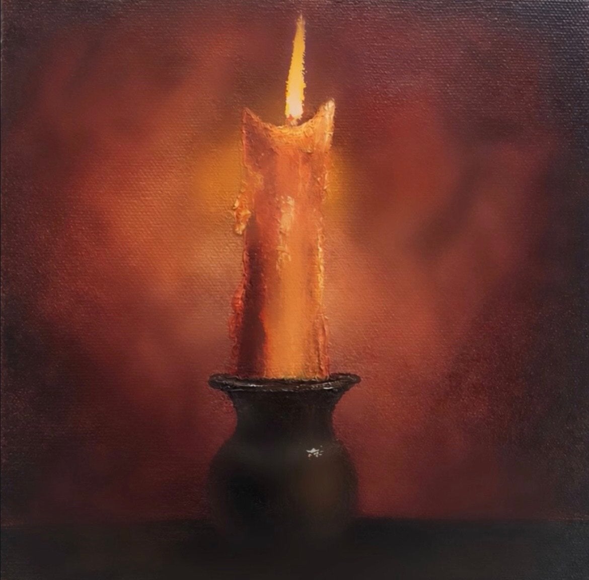 Origineel Olieverf Schilderij: Brandende Kaars, Doek, Realistisch, Stilleven, Ophalen of Verzenden