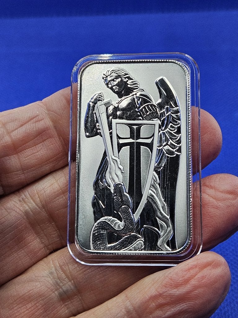 (11170) SCOTTSDALE MINT BAAR   ARCHANGEL MICHAEL  ONE OUNCE, Ophalen of Verzenden, Zilver