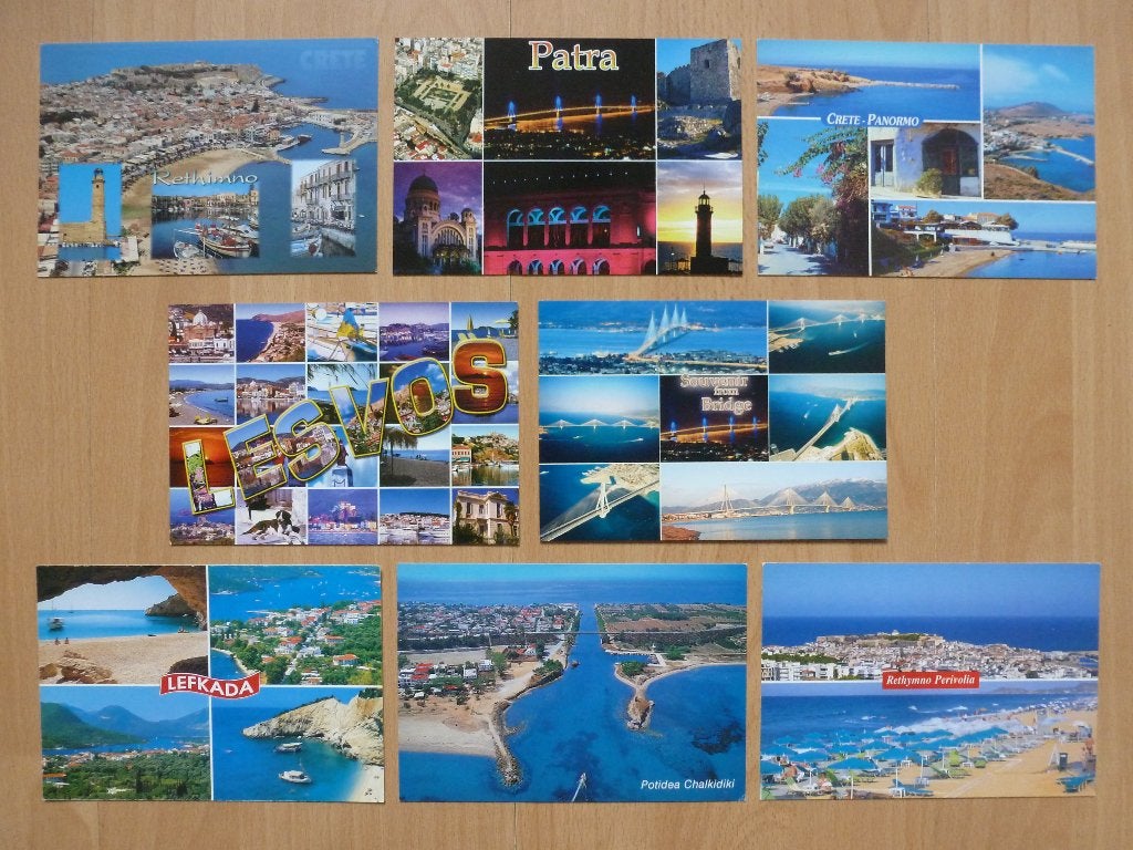 Griekenland Patra Lefkada Lesvos Rethymno Perivolia Crete 8x, Ophalen of Verzenden, 1980 tot heden, Ongelopen, Overig Europa