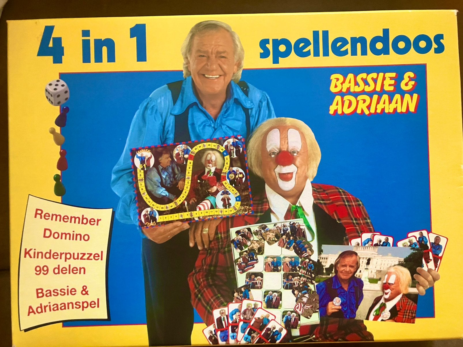 Bassie & Adriaan 4 in 1 spellendoos (compleet), Hobby en Vrije tijd, Vijf spelers of meer, Ophalen of Verzenden, Zo goed als nieuw
