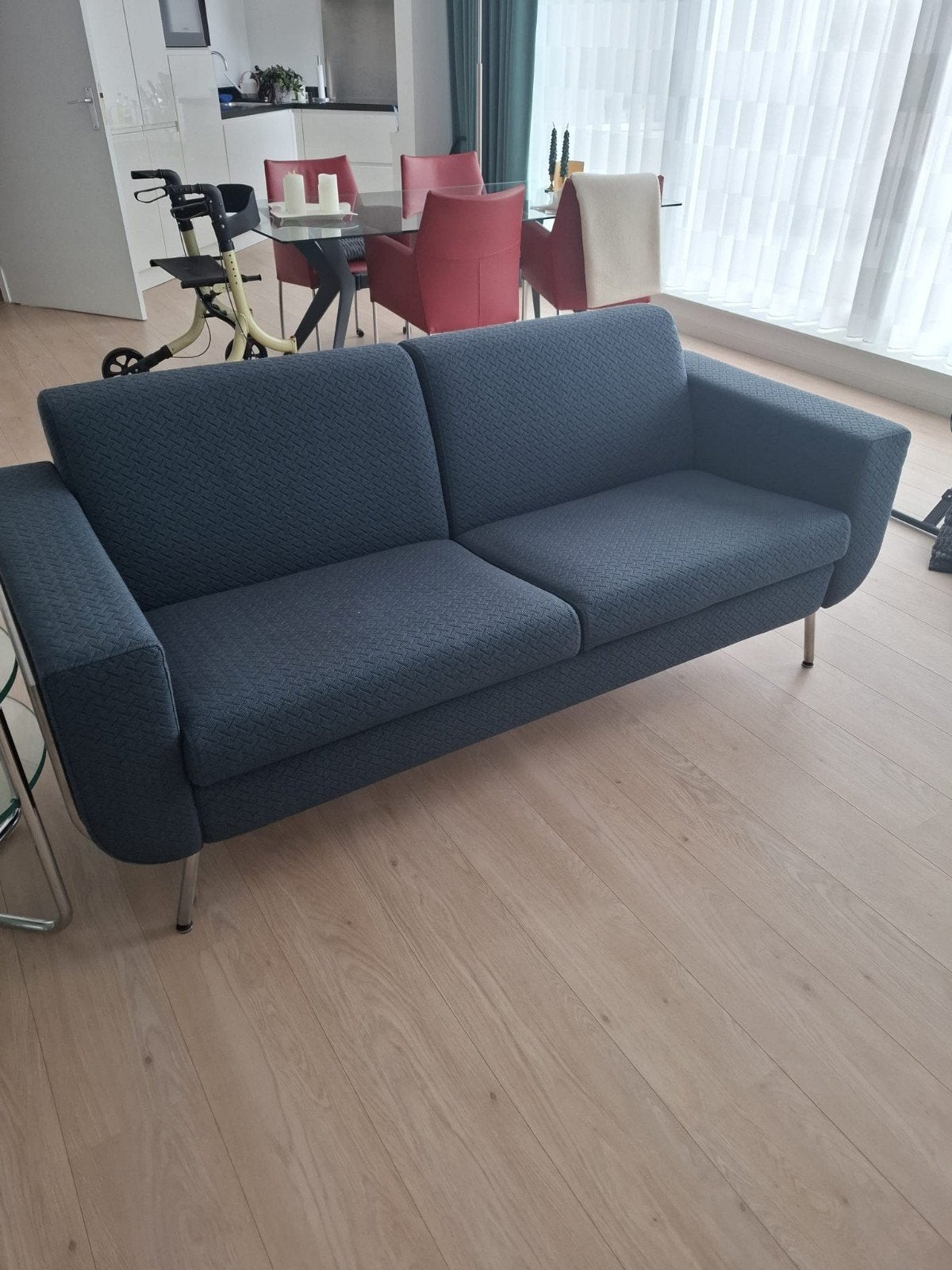 Harvink bank 2-3 zit. blauw., Ophalen, Driepersoons, 75 tot 100 cm, Zo goed als nieuw