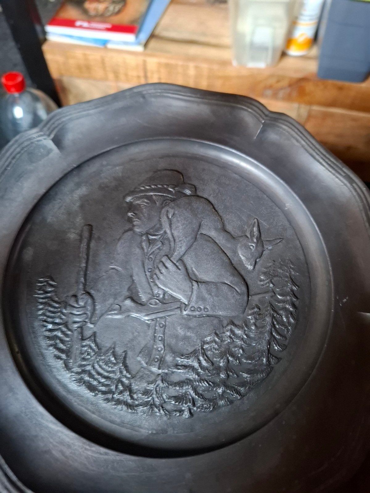 Vintage tinnen bord met jachtscène, Ophalen of Verzenden