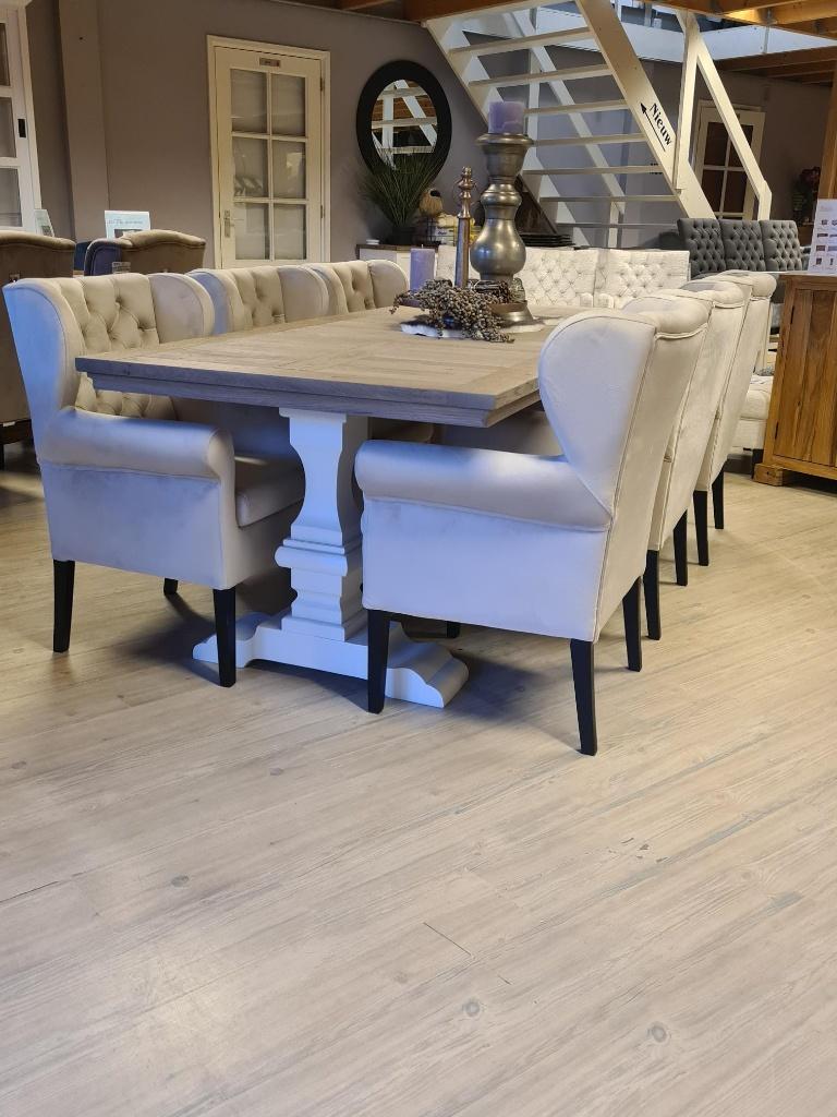 VOORRAAD 6 Landelijke Eetkamerstoelen Roman Velvet Beige 10, Huis en Inrichting, Stoelen, Nieuw, Vijf, Zes of meer stoelen, Stof